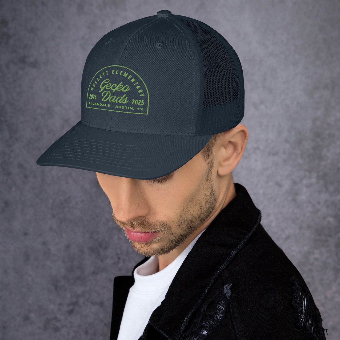 Gecko Dads Light Green on Navy Retro Trucker Cap
