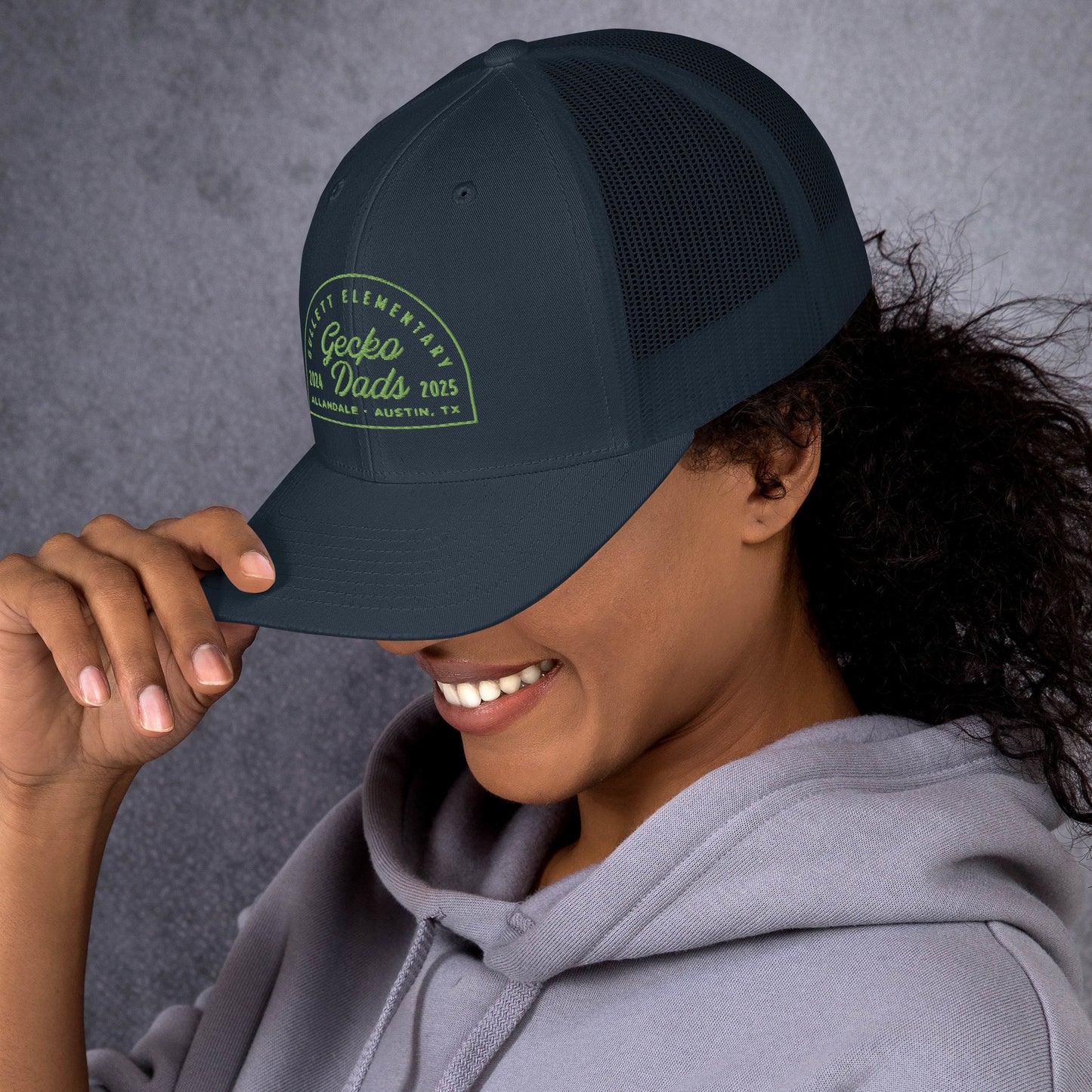 Gecko Dads Light Green on Navy Retro Trucker Cap