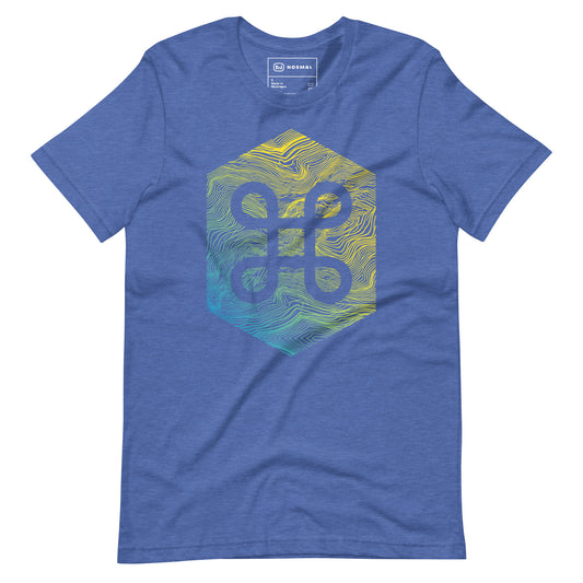 Straight on view of the commander gradient design on heather true royal unisex t-shirt.