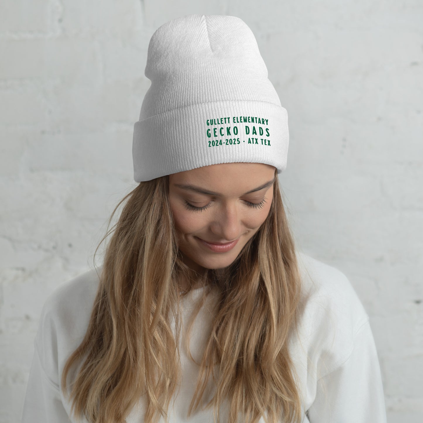 Gecko Dads Kelly Green Type on White Cuffed Beanie
