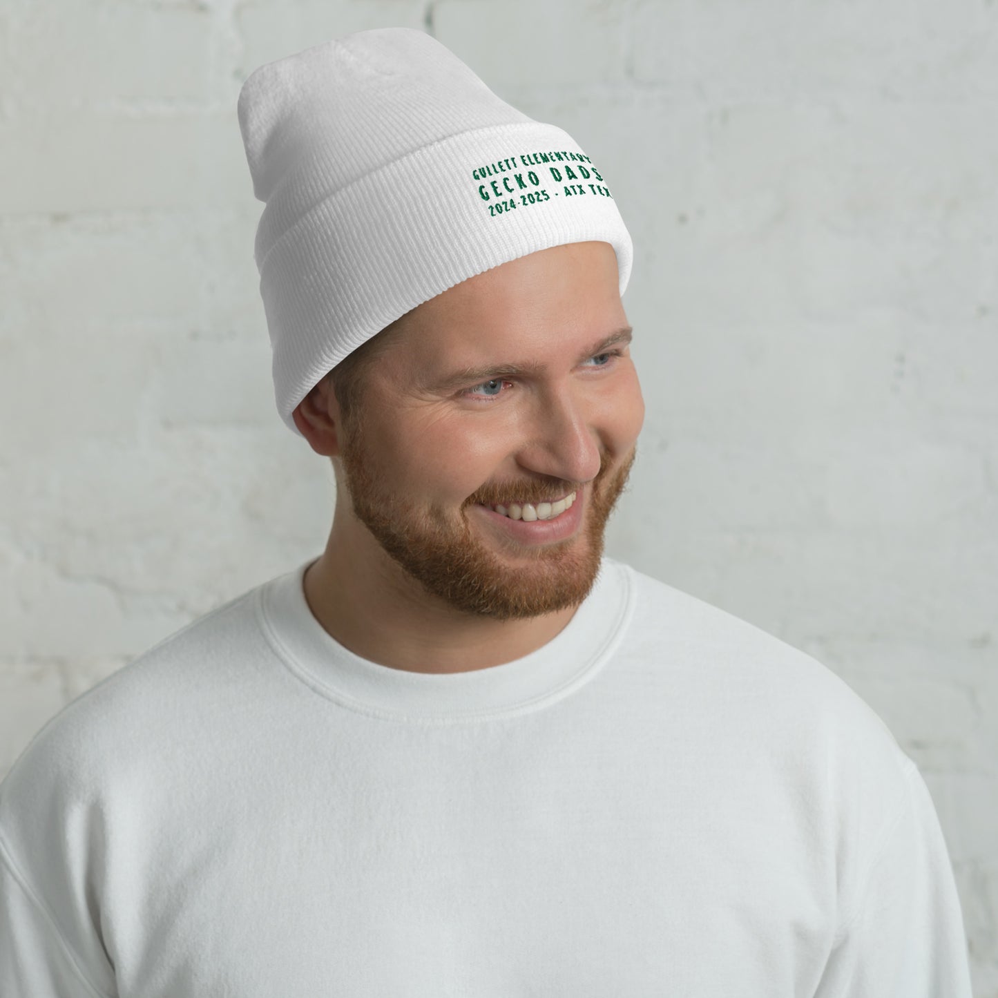 Gecko Dads Kelly Green Type on White Cuffed Beanie