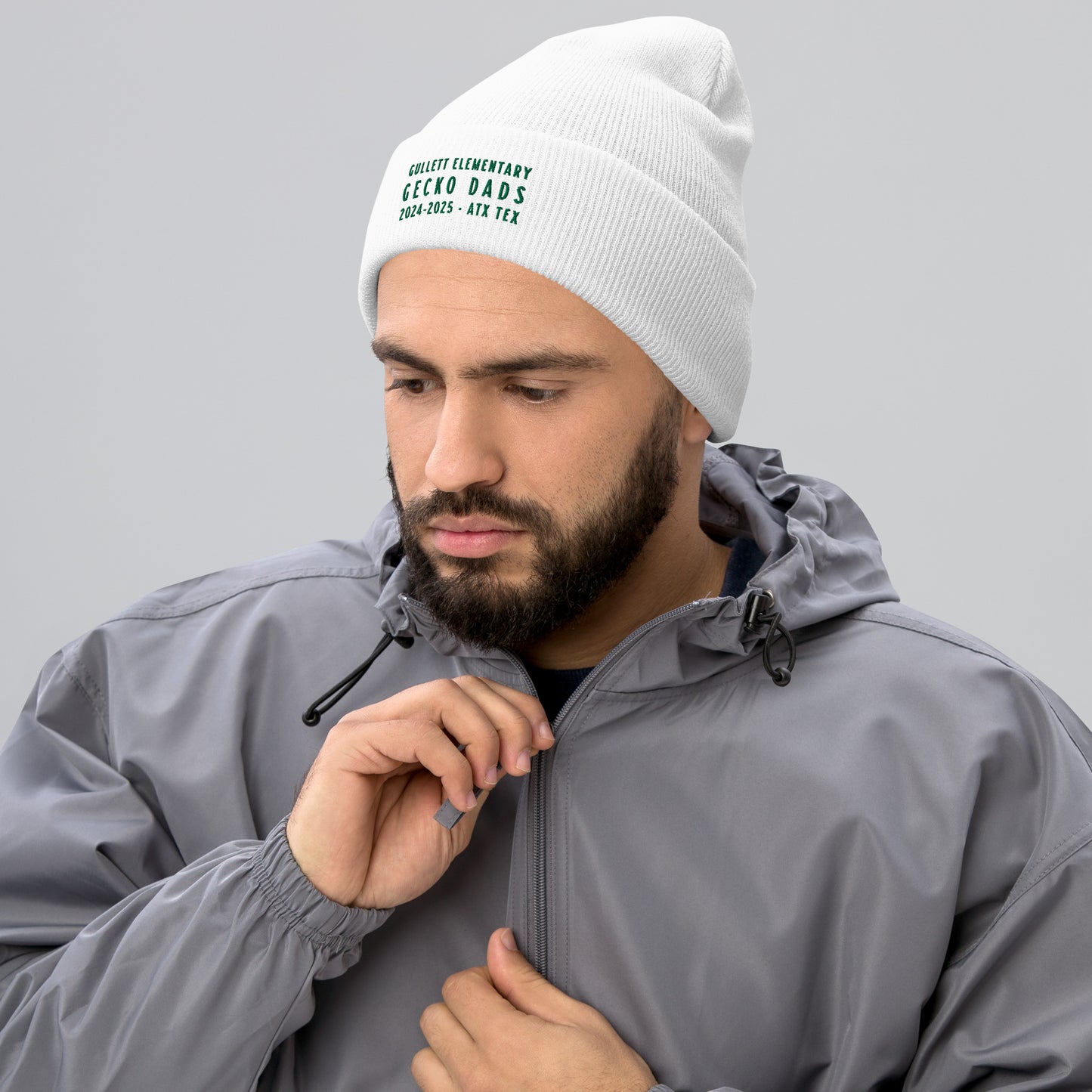 Gecko Dads Kelly Green Type on White Cuffed Beanie
