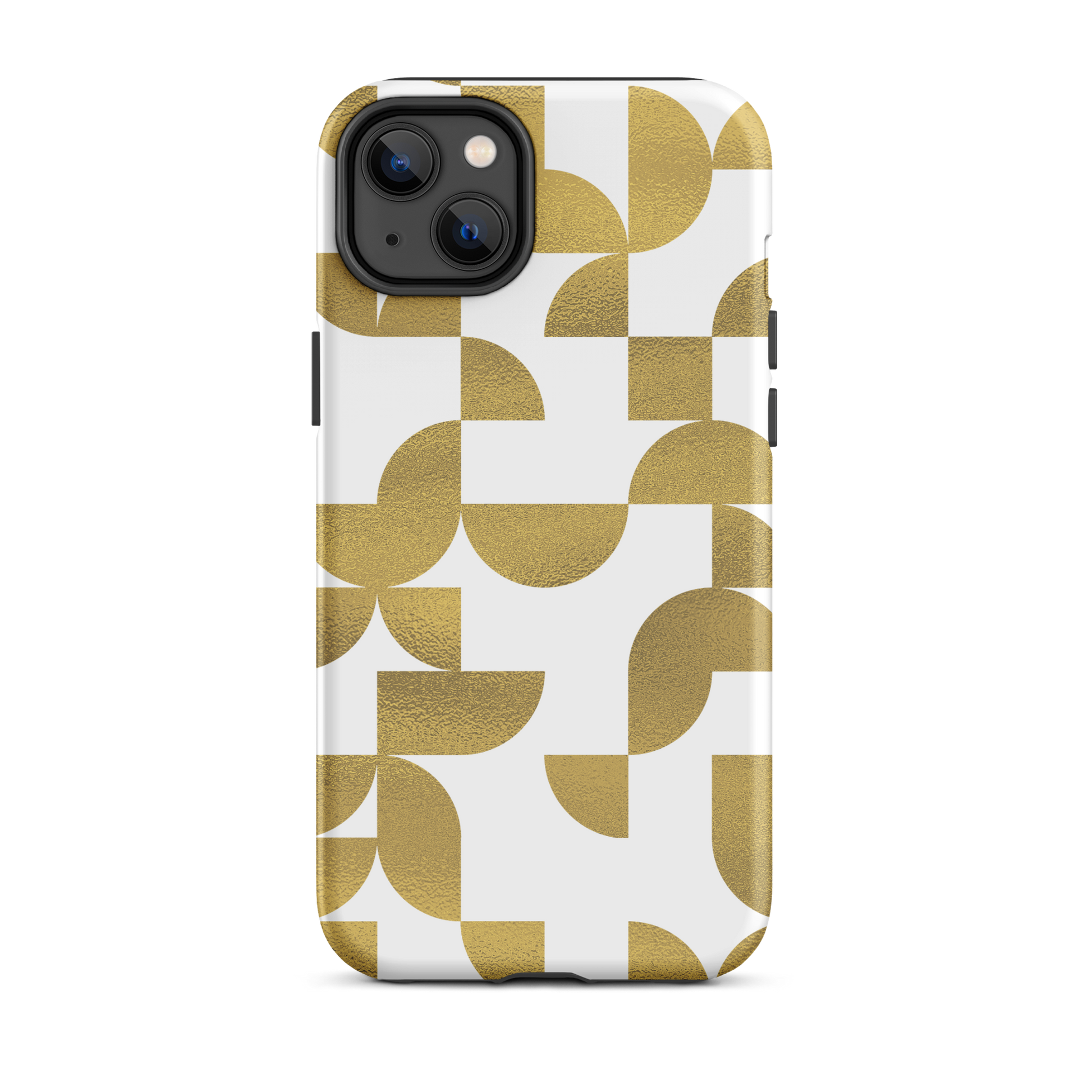 iPhone 14 plus tough case in Geometria I gold design