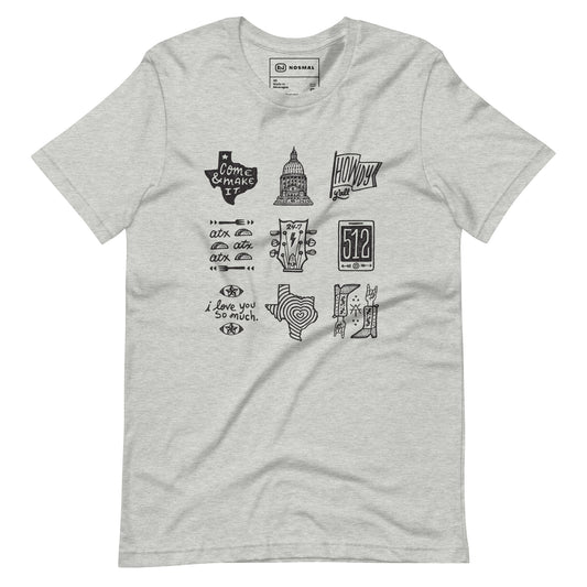 Straight on view of ode to 512 black design on heather athletic grey unisex t-shirt.